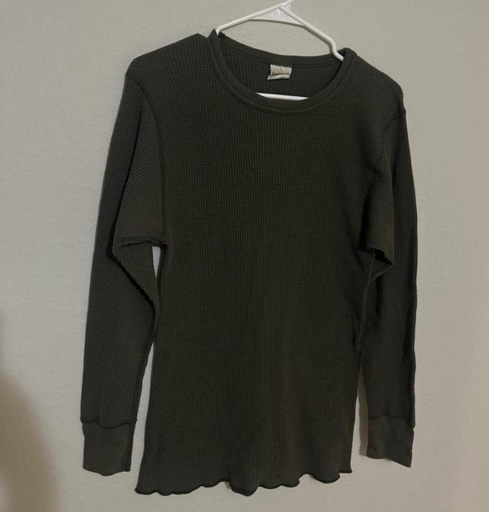 Vintage Great Land Green Waffle Knit Shirt Men's Large Made in USA Thermal 90s